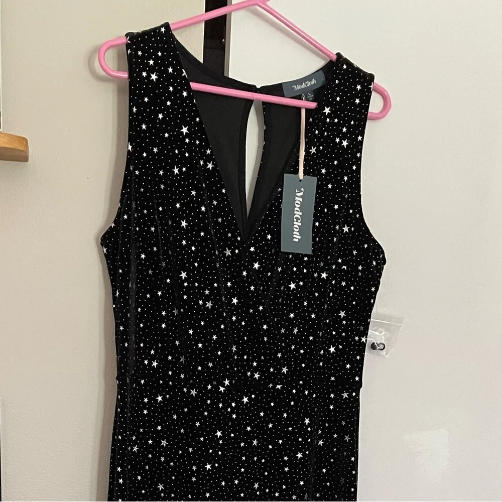 NWT ModCloth Black Star-Print Velvet Sleeveless Wide-Leg Jumpsuit